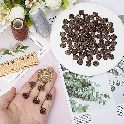 100Pcs 4-Hole Coconut Buttons BUTT-CY0001-30-1