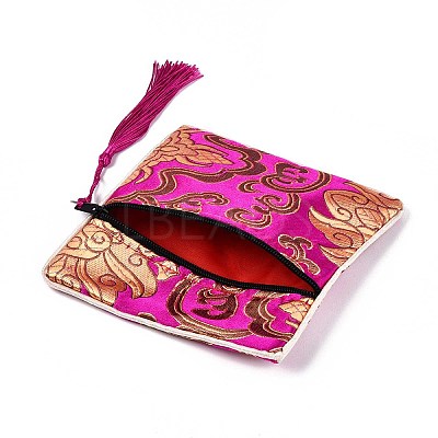 Chinese Brocade Tassel Zipper Jewelry Bag Gift Pouch ABAG-WH0005-46N-1