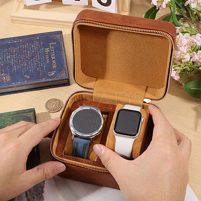 Imitation Leather Double Watch Storage Zipper Boxes CON-WH0089-227B-1