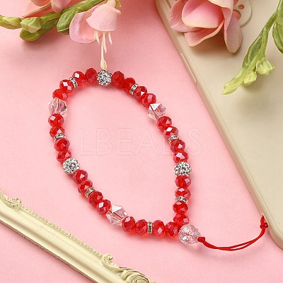 Rondelle Glass & Polymer Clay Rhinestone Beads Phone Hand Strap Chains HJEW-YW0001-05C-1