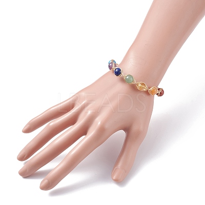 Mixed Stone & Natural Pearl Beads Wire Wrapped Cuff Bangle BJEW-JB07507-1