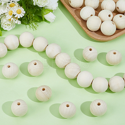 30Pcs Natural Unfinished Wood Beads WOOD-PA0001-59-1