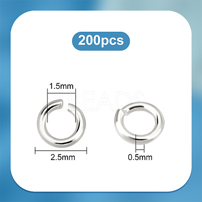 Anti-Tarnish 200Pcs Rhodium Plated 925 Sterling Silver Open Jump Rings STER-PH0001-50-1