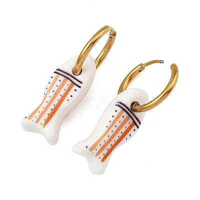 Handmade Porcelain & 316L Surgical Stainless Steel Hoop Dangle Earrings EJEW-JE07530-1