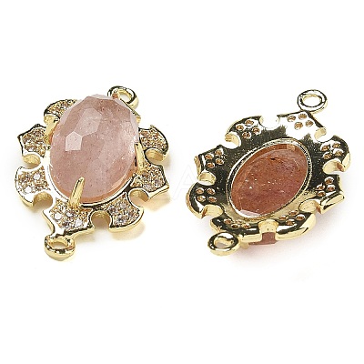 Natural Strawberry Quartz Faceted Oval Connector Charms G-G181-06G-05-1