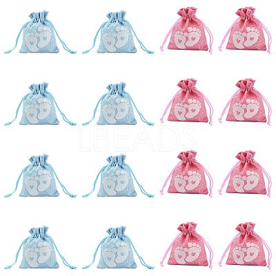 Baby Footprint Polyester Drawstring Bags ABAG-FZC0001-01B-1