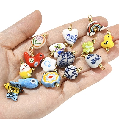 15Pcs Handmade Porcelain Pendants PALLOY-YW00126-1