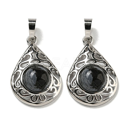 Natural Black Silk Stone Pendants G-Q158-05P-11-1