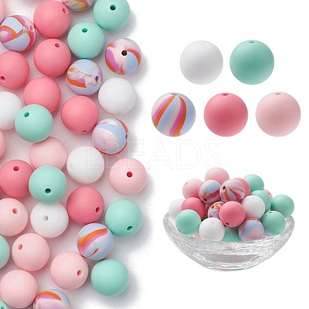 50Pcs 5 Styles Round Silicone Beads SIL-YW0001-22-1