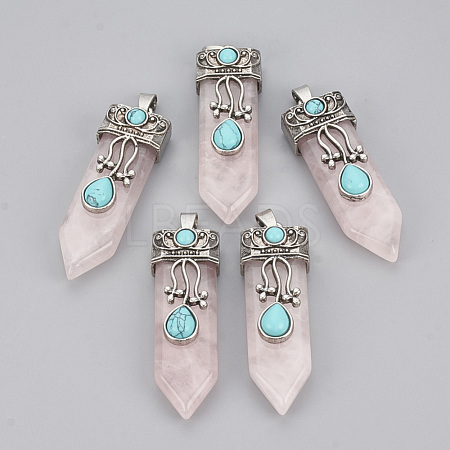 Natural Rose Quartz Pendants X-G-S292-05E-1