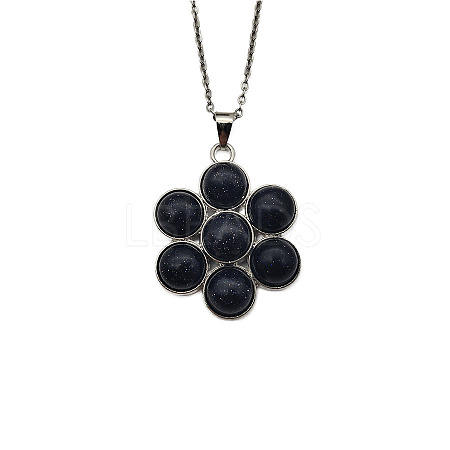 Synthetic Blue Goldstone Flower Pendant Necklace FO7861-8-1