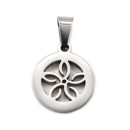 Flat Round with Flower 304 Stainless Steel Pendants STAS-M121-03P-1