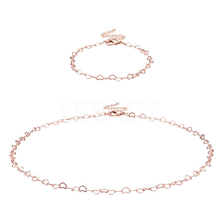1 Set Brass Heart Link Chain Bracelets & Necklace SJEW-TA0001-04-1