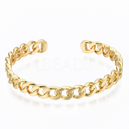 Brass Curb Chain Cuff Bangles BJEW-T018-11G-NF-1