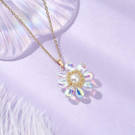Glass & Glass Pearl Beads Pendants Necklaces for Women NJEW-MZ00106-05-1