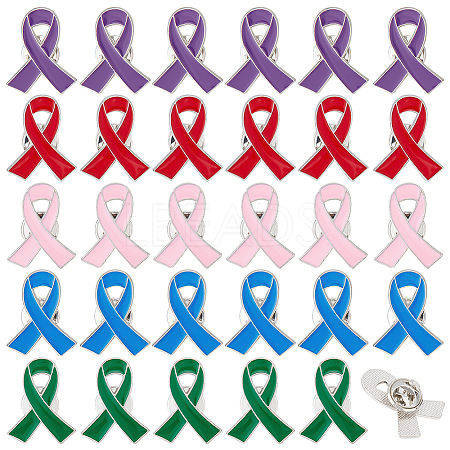  30Pcs 5 Colors Awareness Ribbon Enamel Pin JEWB-NB0001-20-1