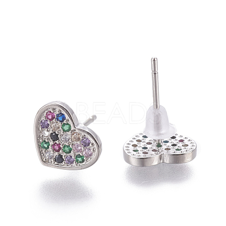 Brass Cubic Zirconia Stud Earrings X-EJEW-E239-09P-1