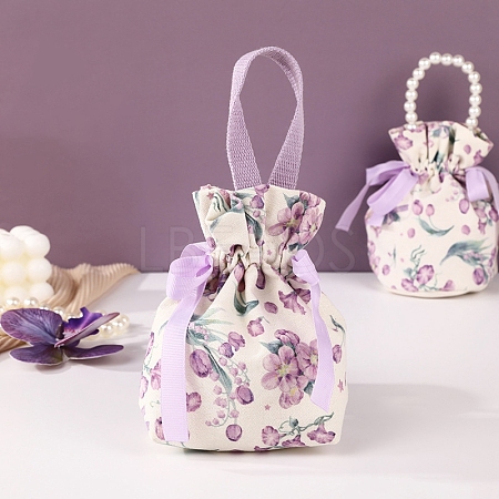 Cloth Flower Print Drawstring Pouches PW-WG35033-05-1