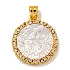 Rack Plating Brass Micro Pave Clear Cubic Zirconia Flat Round Pendants KK-U025-10G-07-1