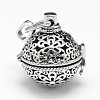 Rack Plating Brass Hollow Round with Flower Cage Pendants KK-M181-09AS-1