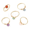 Natural Gemstone Round Braided Bead Finger Rings for Women RJEW-JR00953-01-1