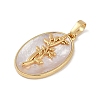 Rack Plating Brass Pave Shell Oval Pendants KK-U032-92G-08-2