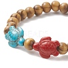 Dyed Synthetic Turquoise(Dyed) Tortoise & Natural Wood Beaded Stretch Bracelet for Women BJEW-JB09147-3