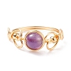 Natural Amethyst Braided Finger Ring RJEW-TA00042-02-1