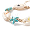 Natural Shell Evil Eye & Synthetic Turquoise(Dyed) Starfish Braided Bead Bracelet BJEW-TA00195-4