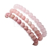 3Pcs Natural Rhodochrosite & Rose Quartz & Pink Opal Round Beads Stretch Bracelets for Women BJEW-JB12836-3