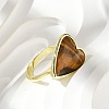 Heart Brass Natural Tiger Eye Finger Rings RJEW-D304-01G-D-1
