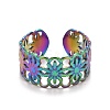 Rainbow Color Ion Plating(IP) 304 Stainless Steel Sunflower Open Cuff Ring for Women RJEW-A005-42MC-1