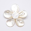 Natural White Shell Mother of Pearl Shell Flower Big Pendants SSHEL-J032MS-11-2