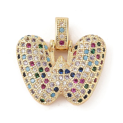Brass Micro Pave Cubic Zirconia Pendants ZIRC-P121-01G-W-1