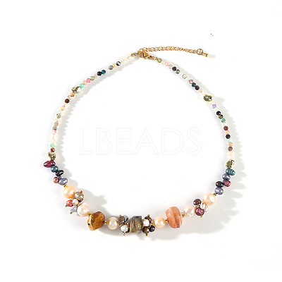 Natural Freshwater Pearl & Natural Tourmaline Nuggets Graduated Beaded Necklaces FS-WG30C53-01-1