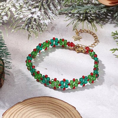 Christmas Handmade Glass Seed Beads Link Bracelets for Women BJEW-MZ00123-1