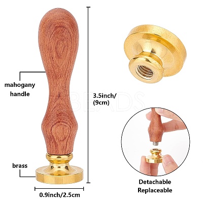 Brass Wax Seal Stamp with Wood Handle AJEW-WH0412-0284-1