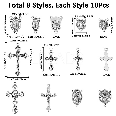80Pcs 8 Styles Alloy Tibetan Style Pendants & Chandelier Component Links Kits FIND-SC0022-99-1