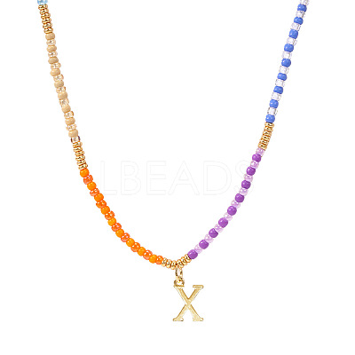 Rainbow Gradient Glass Seed Beaded Necklaces AF2375-24-1