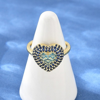 Heart Brass Micro Pave Cubic Zirconia Cuff Open Rings for Women CU-CBA0A21-01G-01-1