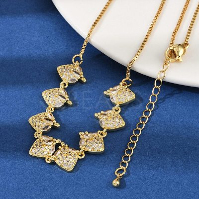 Brass Micro Pave Clear Cubic Zirconia Fruit Bib Necklaces NJEW-F342-01A-G-1