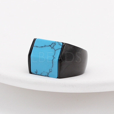 Rectangle Synthetic Turquoise Finger Ring FIND-PW0021-08E-EB-1