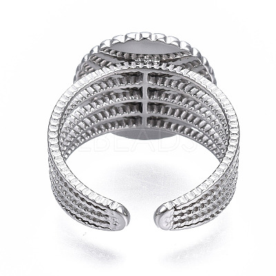 304 Stainless Steel Open Cuff Finger Ring Cabochon Settings STAS-T060-06-1