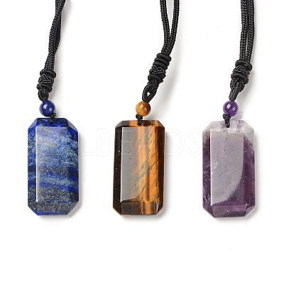 Natural Mixed Gemstone Rectangle Pendant Necklace with Nylon Cord for Women NJEW-C001-01B-1