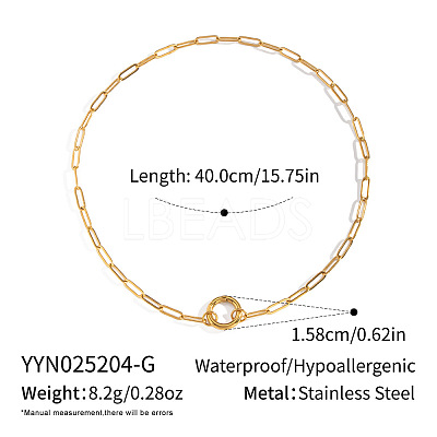 304 Stainless Steel Spring Gate Ring Pendant Paperclip Chain Necklaces for Women UT0953-1-1