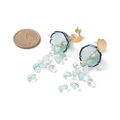 Glass Jellyfish with Shell Pearl Beaded Dangle Stud Earrings EJEW-TA00217-1