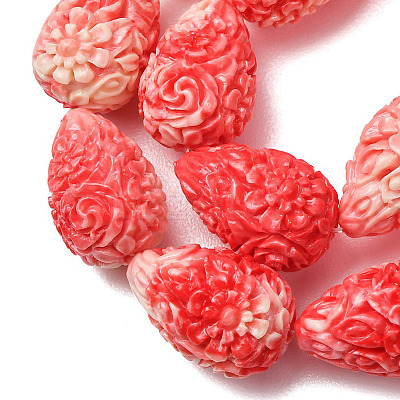 Synthetic Coral Dyed Carved Beads Strands SH-CBAE713-01B-1