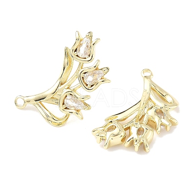 Brass Micro Pave Clear Cubic Zirconia Stud Earring Findings KK-Z106-02G-09-1