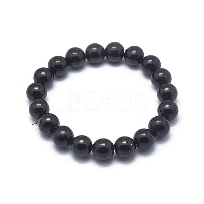 Synthetic Black Stone Bead Stretch Bracelets X-BJEW-K212-B-032-1