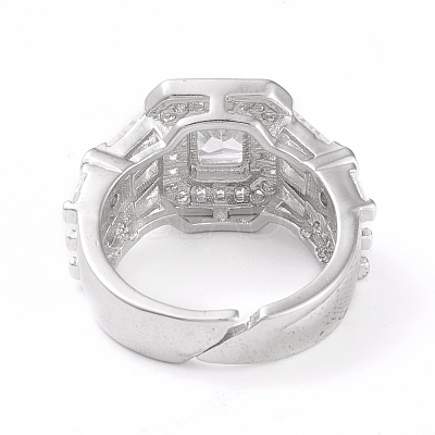 Adjustable Brass Micro Pave Clear Cubic Zirconia Cuff Rings RJEW-L098-002P-1